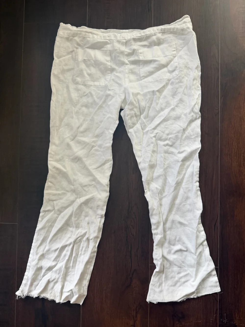 Banana Republic White Drawstring Linen Pants Frayed Size M